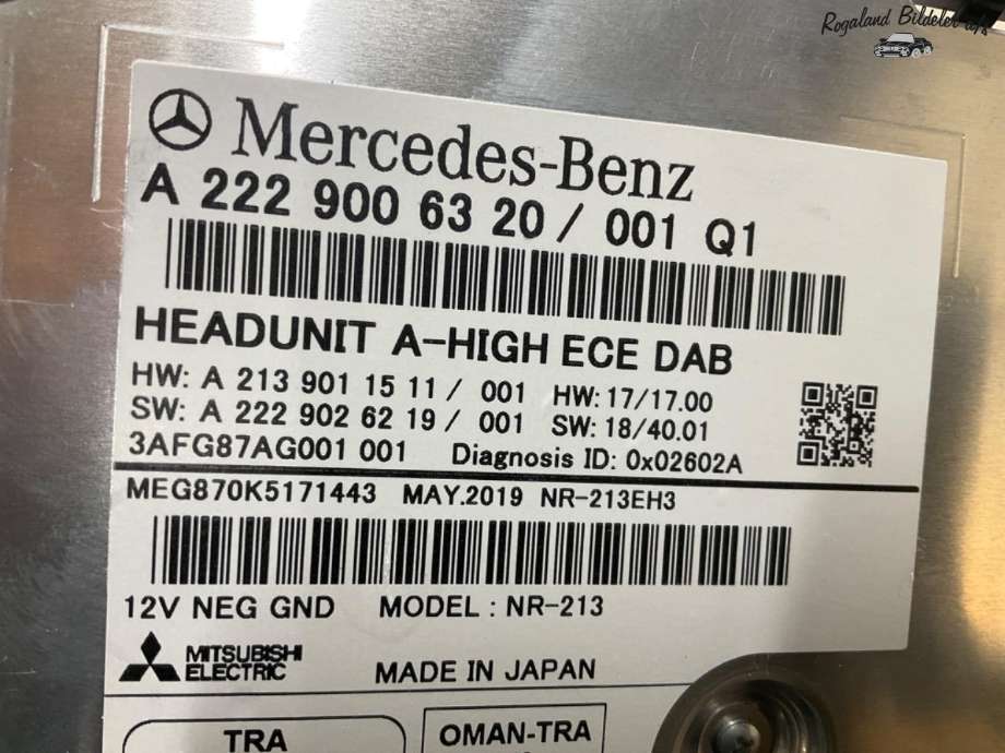 Bilstereo til Mercedes C-Klasse 2018-2021 (Fase 2) (W205) (W205) (MERCEDES|A 222 900 29 21|A 222 900 63 20)
