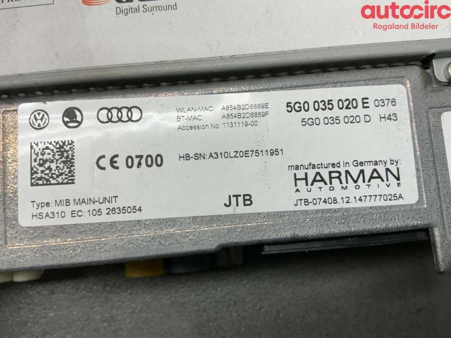Bilstereo navigasjon til VW e-Golf 2014-2017 (Fase 1)  (VOLKSWAGEN|5G0 035 020 E)