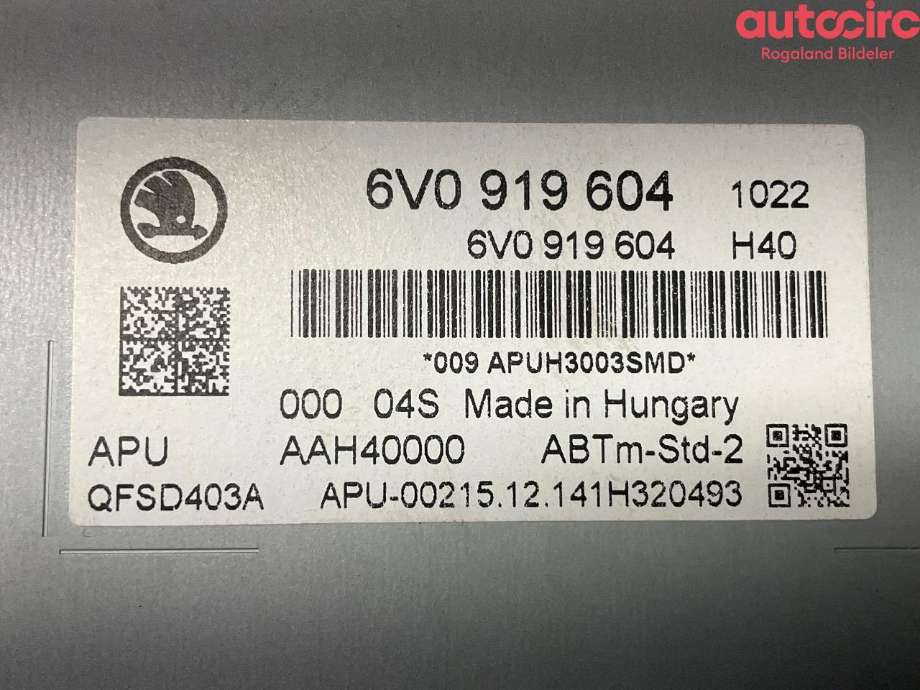 Multimedia display (MCU - Media Controller Unit) til Škoda Fabia 2014-2021 (Type III) (SKODA|6V0 919 604 B|6V0 919 604)