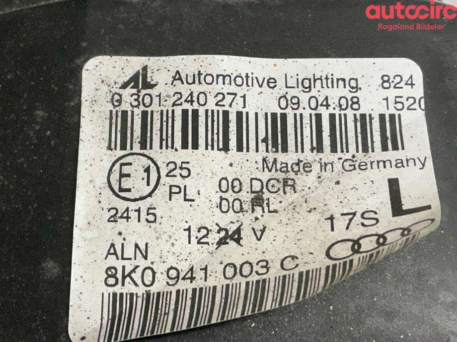 Frontlykt venstre halogen til Audi A4 2007-2014 (Type IV) (B8) (B8) (AUDI|8K0 941 029 AJ)