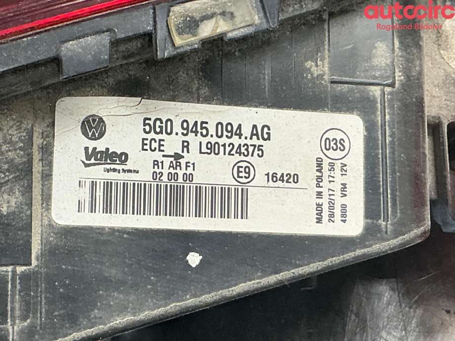 Baklykt høyre indre til VW e-Golf 2017-2020 (Fase 2) (VOLKSWAGEN|5G0 945 094 AG)