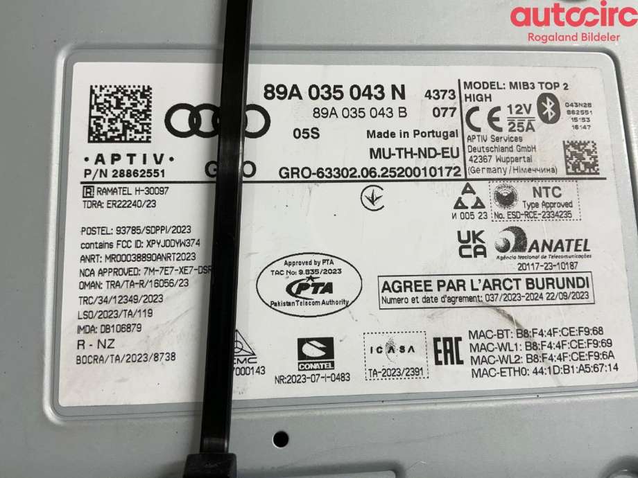 Bilstereo navigasjon til Audi Q4 e-tron 2021-->>  (AUDI|89A 035 043 N)