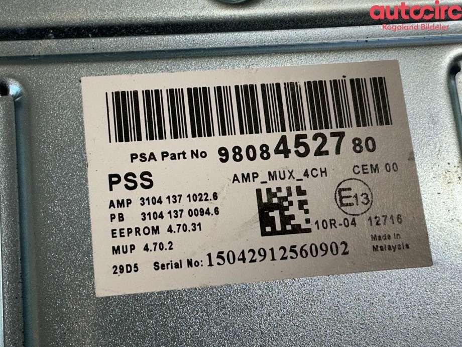 Bilstereo forsterker til Peugeot 308 2013-2021 (Type II)  (PEUGEOT|16 119 011 80|9808452780)