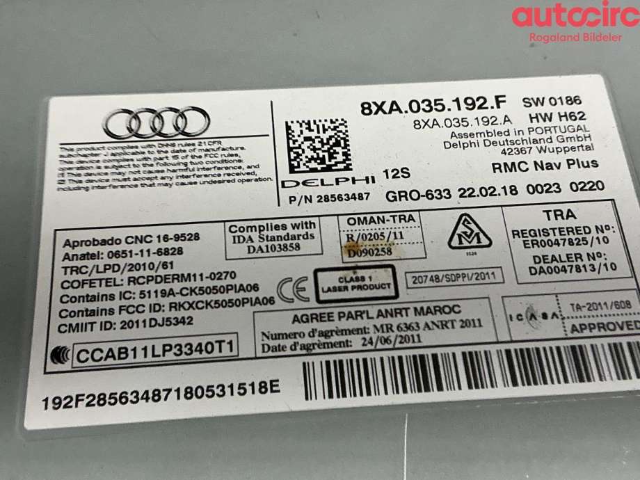 Bilstereo til Audi A1 2015-2018 (Type I, Fase 2)  (AUDI|8XA 035 192 F)