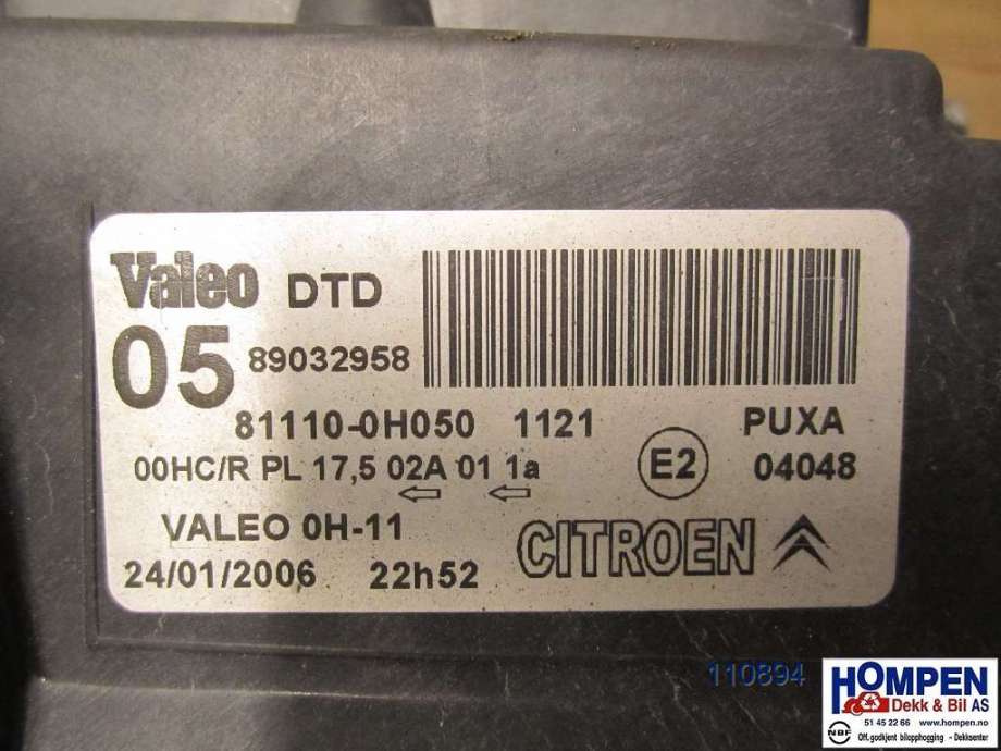 Frontlykt høyre halogen til Citroën C1 2006-2014 (Type I) (CITROEN|620672|89032958|811100H050)