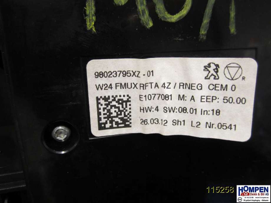 Varmeapparat betjening til Peugeot 508 2011-2014 (Type I, Fase 1)  (PEUGEOT|98023795XZ|)
