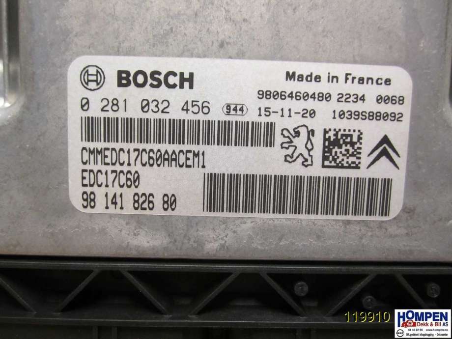 Styreenhet motor til Peugeot Partner 2015-2019 (Type II, Fase 2)  (PEUGEOT|1613645380|0281032456|9806460480)