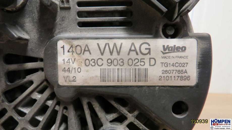 Dynamo til Škoda Octavia 2009-2013 (Type II, Fase 2) (SKODA|03C903023A|TG14C027|03C903025D)