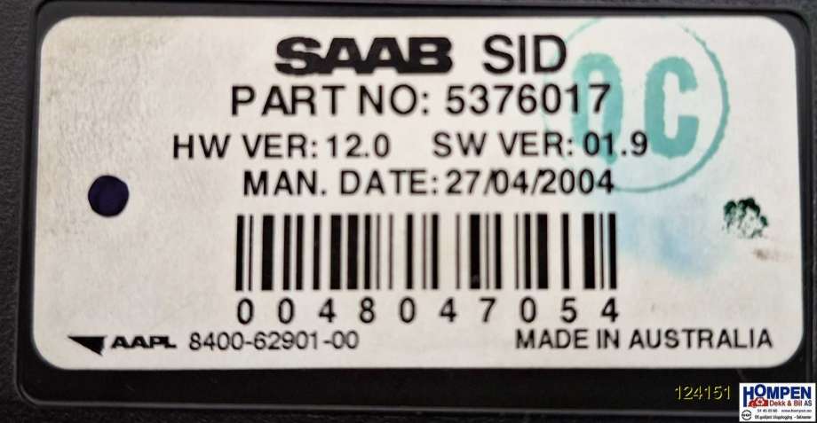 Instrument klokke til Saab 9-5 2001-2005 (Type I, Fase 2)  (SAAB|5376017|)