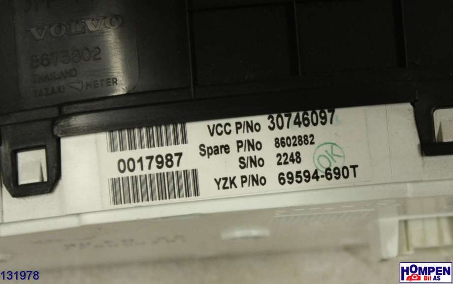 Instrumentpanel til Volvo V70 2005-2007 (Type II, Fase 2) (VOLVO|30746097|0017987|8602882)