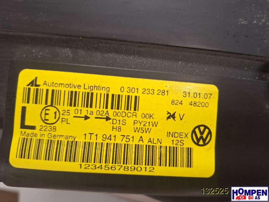 Frontlykt venstre xenon til VW Touran 2007-2010 (Type I, Fase 2) (VOLKSWAGEN|1T1941753A|)