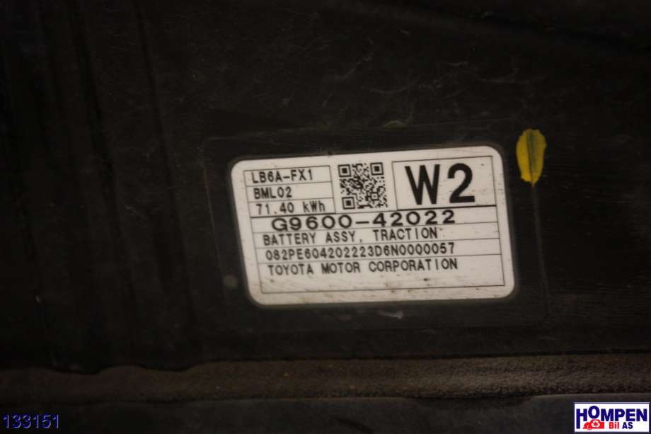 Batteripakke elbil til Toyota bZ4X 2022-->>  (TOYOTA|G951042182|G951042042|G9600-42022)