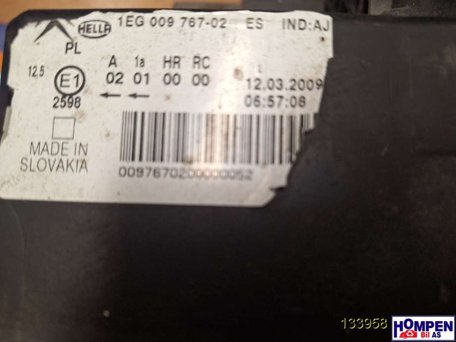 Frontlykt høyre halogen til Citroën C3, Picasso 2009-2017 (CITROEN|6206 N5|)