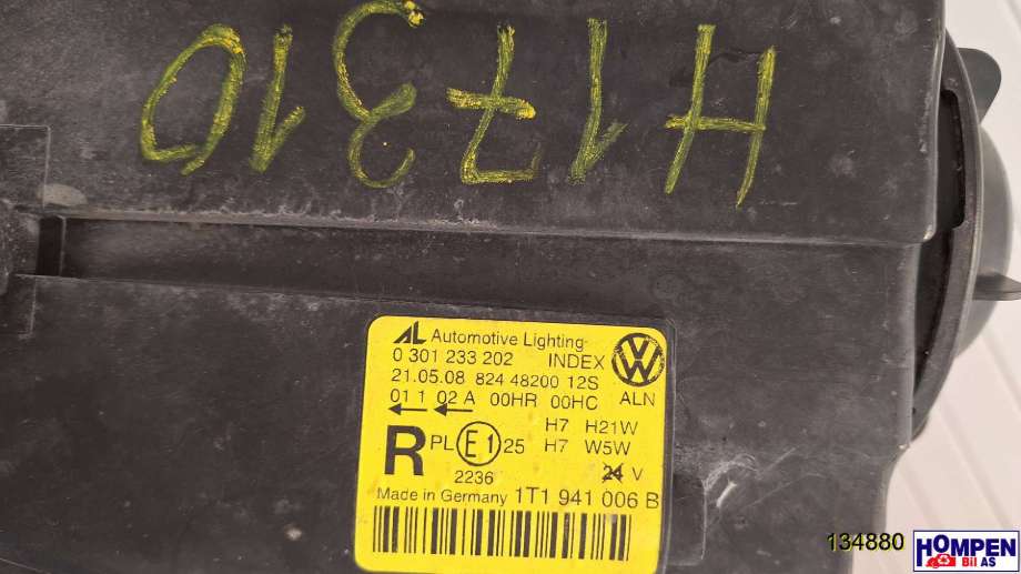 Frontlykt høyre halogen til VW Touran 2007-2010 (Type I, Fase 2) (VOLKSWAGEN|1T1941006B|)