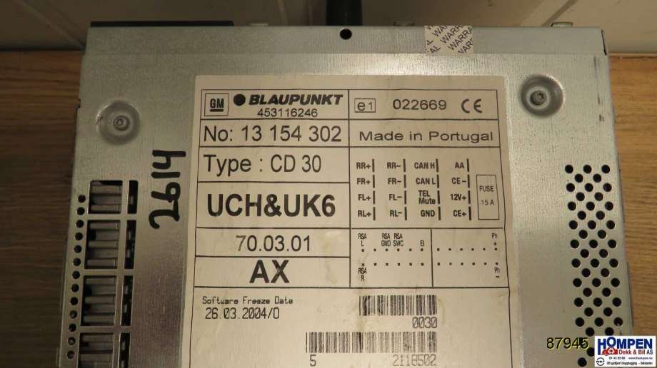 Bilstereo til Opel Zafira B 2005-2011  (OPEL|93169206|CD30|13154302)
