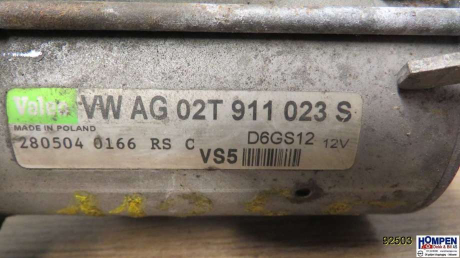 Starter til VW Golf V, Combi 2003-2008  (VOLKSWAGEN|02T911023S|D6GS12|)