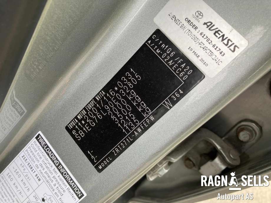 Toyota Avensis 2009-2015 (Type III, Fase 1) , Motorkode: 2ZR-FAE, Girkassekode: EC60