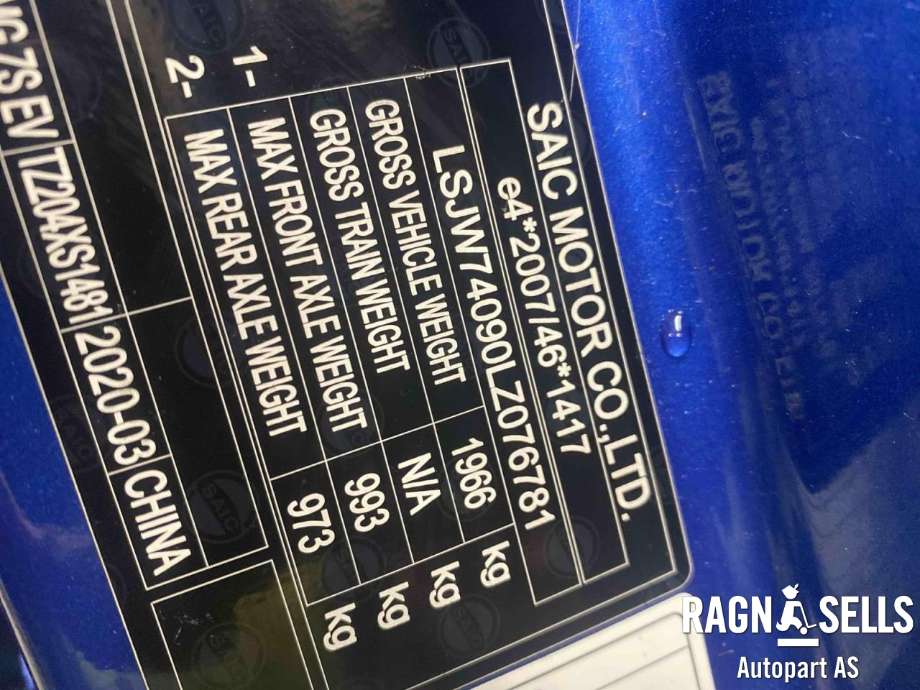 MG ZS EV 2019-2021 (Type I, Fase 1) , Motorkode: TZ204XS1481, Girkassekode: 