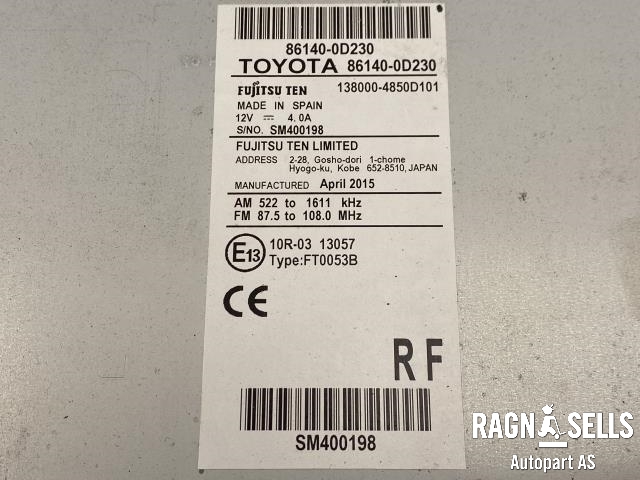 Bilstereo navigasjon til Toyota Yaris 2014-2020 (Type III, Fase 2)  (861400D230|)