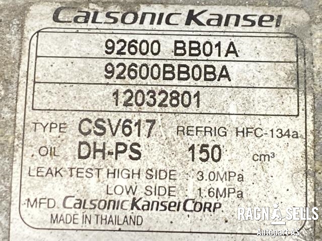 Aircondition kompressor til Nissan Qashqai 2010-2014 (Type I, Fase 2)  (CALSONIC|92600 BB01A|92600BB0BA|12032801)