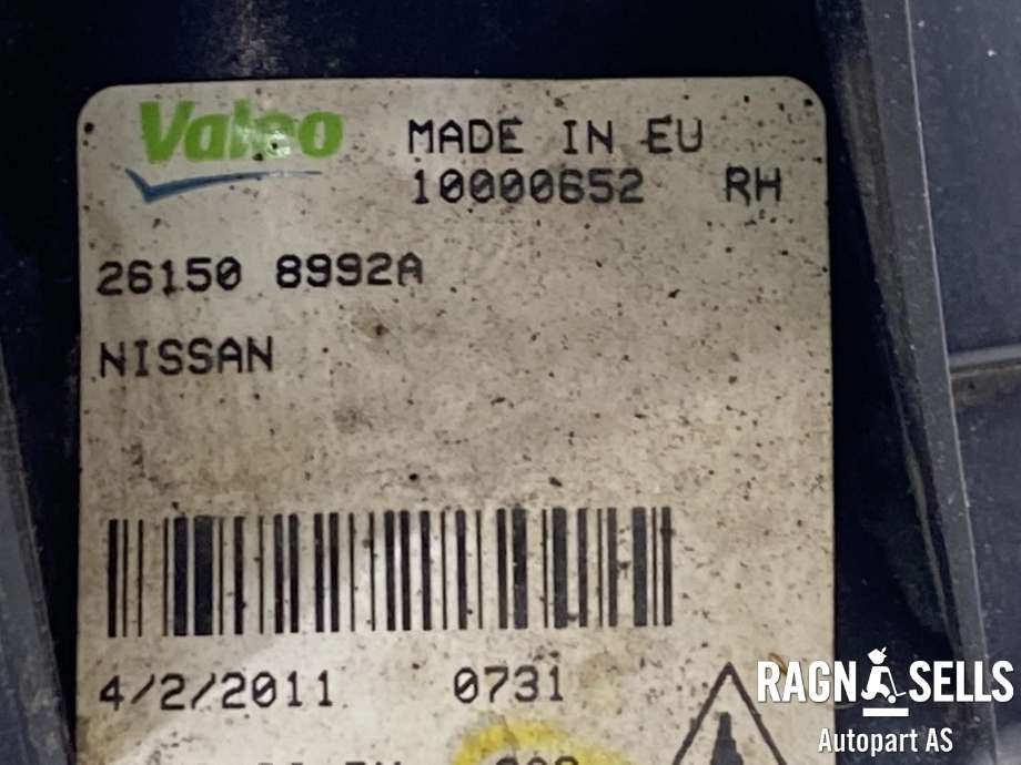 Tåkelykt høyre foran til Nissan Qashqai 2010-2014 (Type I, Fase 2)  (VALEO|26150 8992A|)
