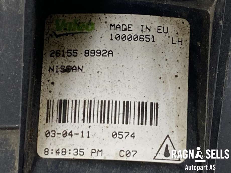 Tåkelykt venstre foran til Nissan Qashqai 2010-2014 (Type I, Fase 2)  (VALEO|26155 8992A|)