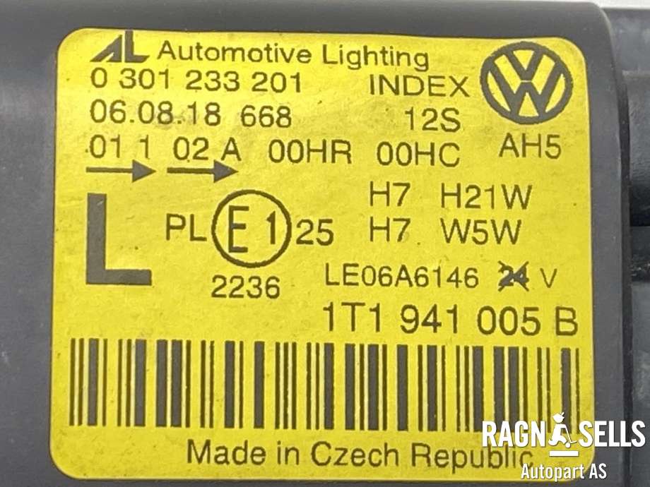 Frontlykt venstre halogen til VW Touran 2007-2010 (Type I, Fase 2)  (AUTOMOTIVE LIGHTNING|1T1 941 005 B|0 301 233 201|)