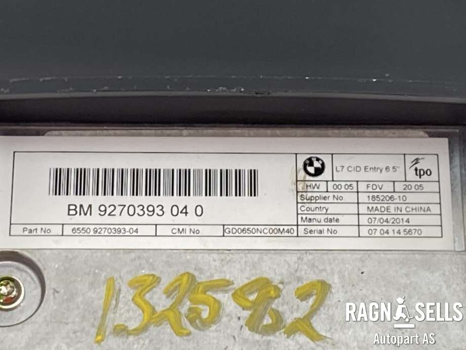 Bilstereo navigasjon skjerm til BMW 3-Serie 2012-2018 (F30/F31/F34) (F30/F31/F34) (65 50 9 270 393|9 270 393|)
