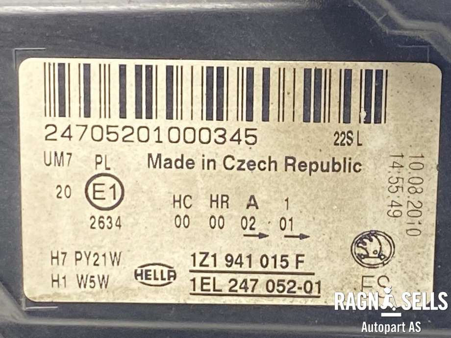 Frontlykt venstre halogen til Škoda Octavia 2009-2013 (Type II, Fase 2)  (HELLA|1Z1 941 017 S|)