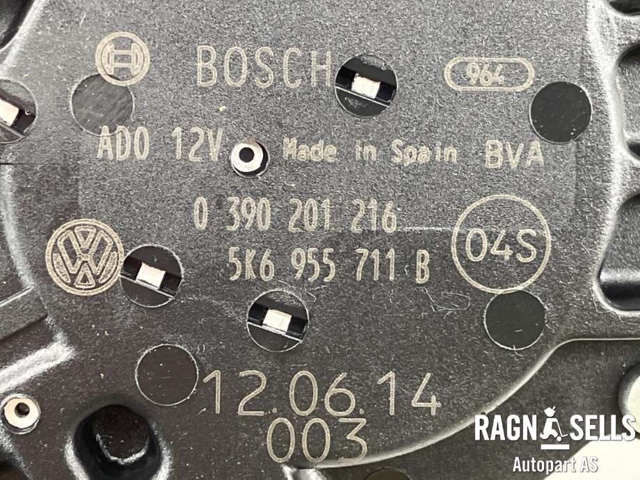 Viskermotor bakrute til VW Polo 2009-2014 (Type V, Fase 1)  (BOSCH|5K6955711B|0390201216|)