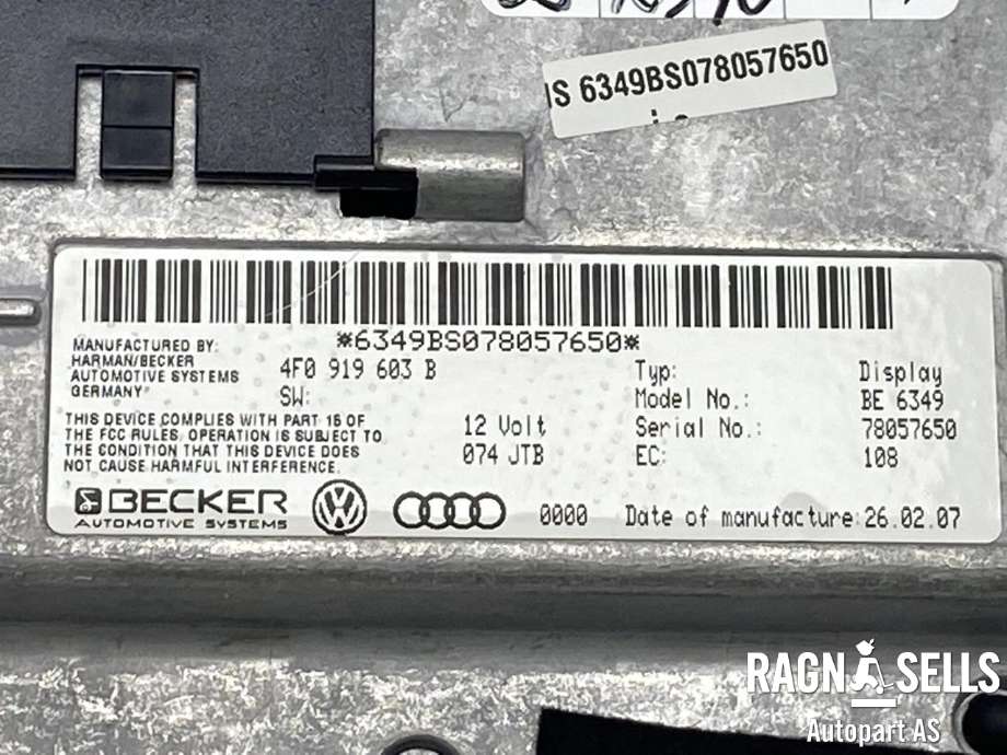 Bilstereo navigasjon skjerm til Audi A6, Allroad 2006-2008 (Type II, Fase 1) (C6) (C6) (BECKER|4F0919603B|)