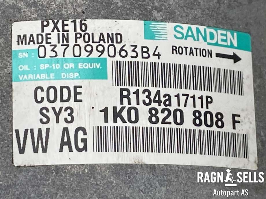 Aircondition kompressor til VW Touran 2010-2015 (Type I, Fase 3)  (SANDEN|1K0820803F|1K0820803J|1K0820803P|1K0820808B|1K0820808BX|1K0820808D|1K0820808DX|1K0820808F|1K0820808FX|1K0820859C|1K0820859E|1K0820859F|1K0820859M|1K0820859Q|)