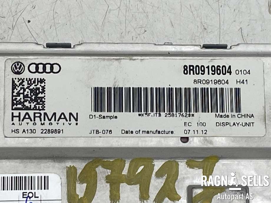 Bilstereo navigasjon skjerm til Audi Q5 2012-2017 (Type I, Fase 2)  (8R0 919 604 A|)