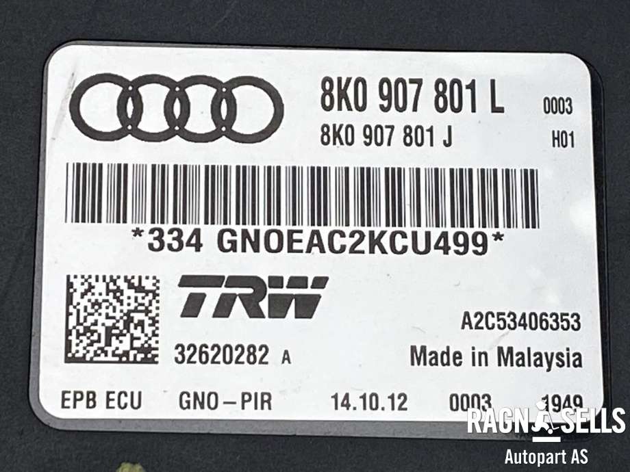 Styreenhet elektrisk parkbrems (EPB - Electric Parking Brake) til Audi Q5 2012-2017 (Type I, Fase 2)  (TRW|8K0907801L|8K0907801J|)