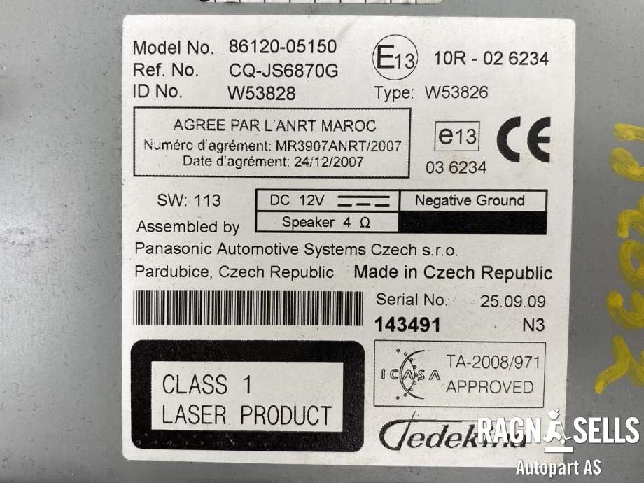 Bilstereo til Toyota Avensis 2009-2015 (Type III, Fase 1)  (8612005150|)