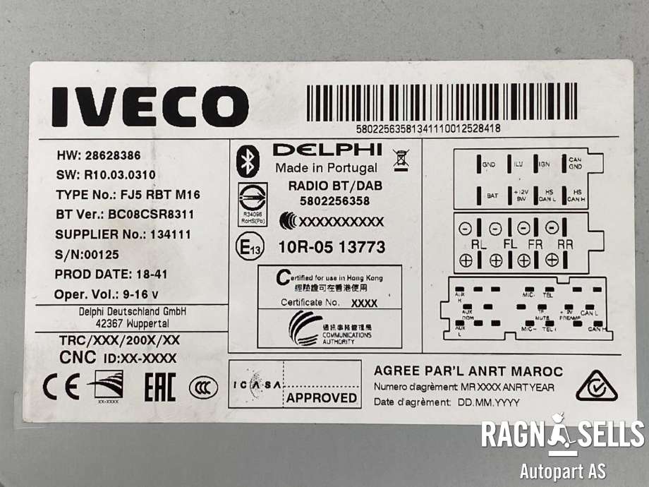 Bilstereo, med DAB til Iveco Daily 2014-->> (Type VI) (5802256358| 5802807801|)