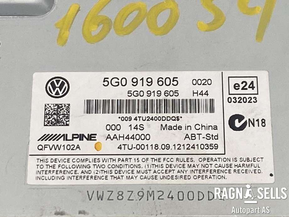Bilstereo til VW Golf VII 2012-2017 (Fase 1)  (5G0 919 605|)