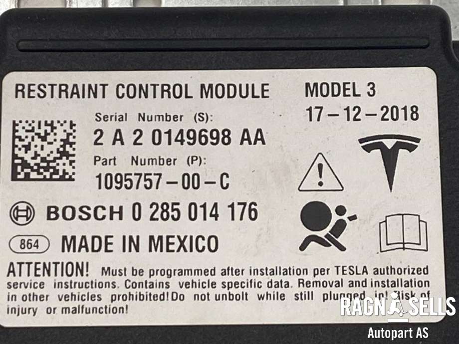 Styreenhet airbag hovedsensor til Tesla Model 3 2018-2023 (Fase 1)  (109575700C|)