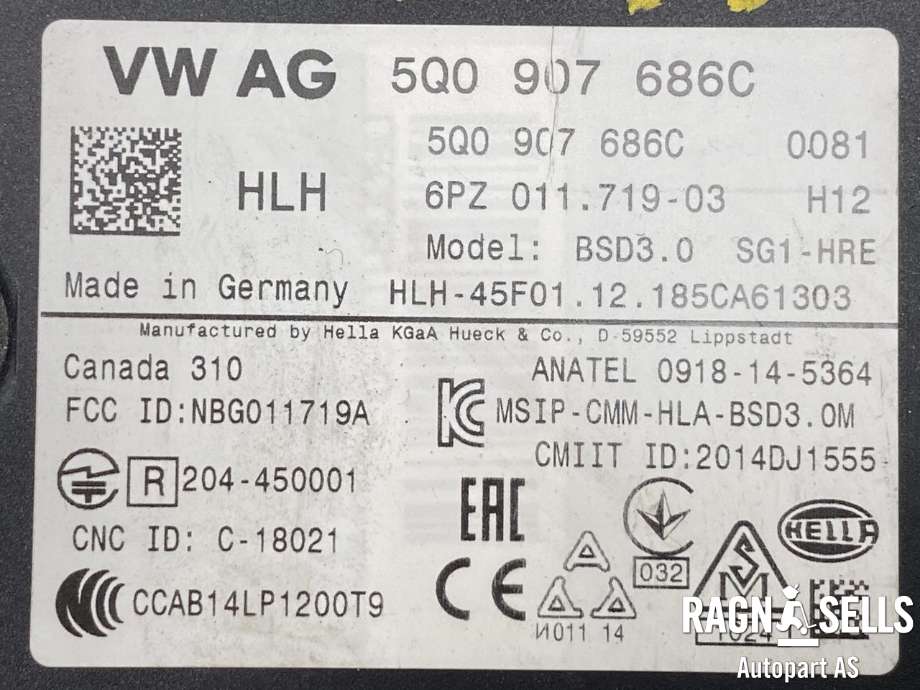Sensor blindsone til VW e-Golf 2017-2020 (Fase 2)  (5Q0907686C|)