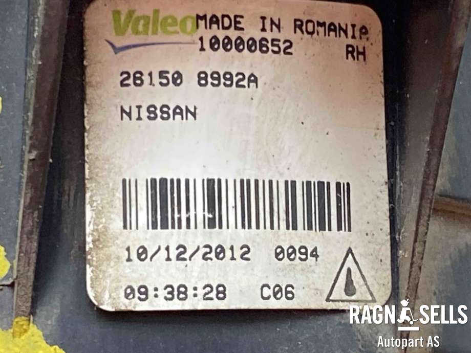 Tåkelykt høyre foran til Nissan Qashqai 2010-2014 (Type I, Fase 2)  (261508992A|261509B91B|)