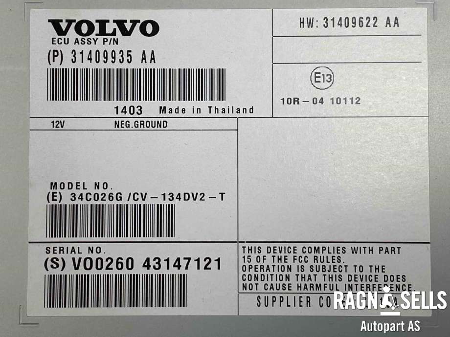 Bilstereo forsterker til Volvo V60/V60 CC 2013-2018 (Type I, Fase 2)  (36011362|31409935|)