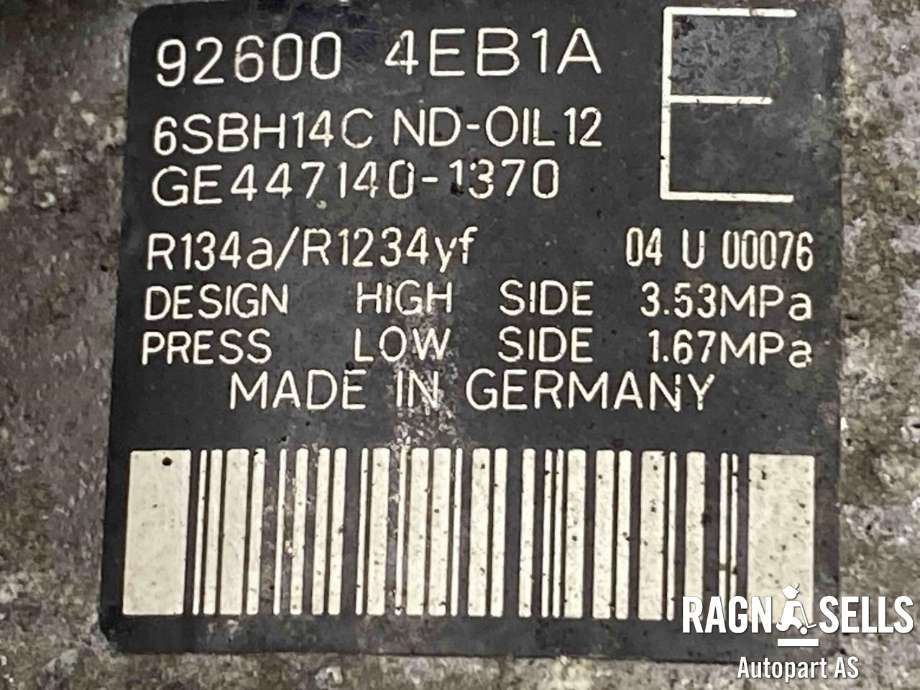 Aircondition kompressor til Nissan Qashqai 2014-2021 (Type II)  (926004EB1A|)