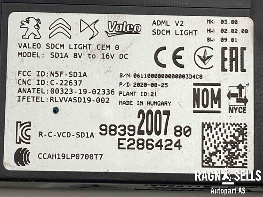 Styreenhet nøkkelfri/keyless til Peugeot e-2008 2019-->>  (16 811 728 80|9839200780|)