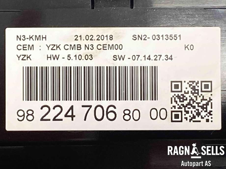 Instrumentpanel til Peugeot Traveller 2017-->>  (98 224 706 80||98 375 464 80)