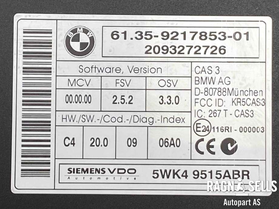 Styreenhet nøkkelfri/keyless til BMW X1 2009-2015 (E84) (E84) (61 35 9 395 657|61 35 9 217 853|2093272726)