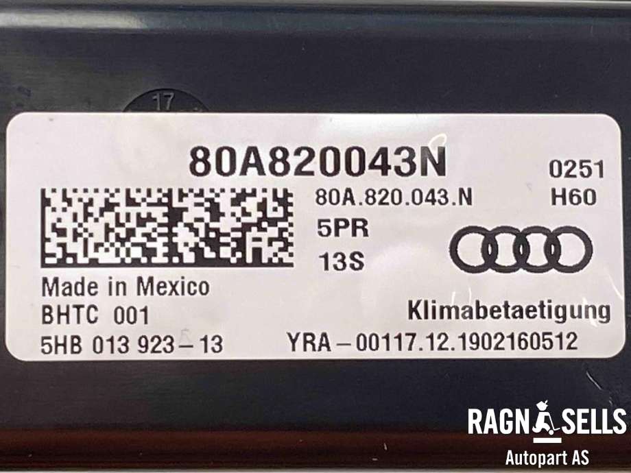 Varmeapparat betjening til Audi Q5 2017-->> (Type II)  (80A 820 043 N|)