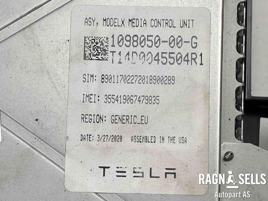 Multimedia display (MCU - Media Controller Unit) til Tesla Model S 2013-2016 (Fase 1)  (1015898-00-A|1098050-00-G|)