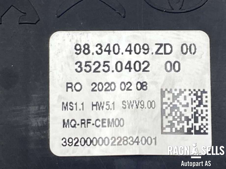 Varmeapparat betjening til Peugeot Expert 2016-->> (Type III)  (98340409ZD|)