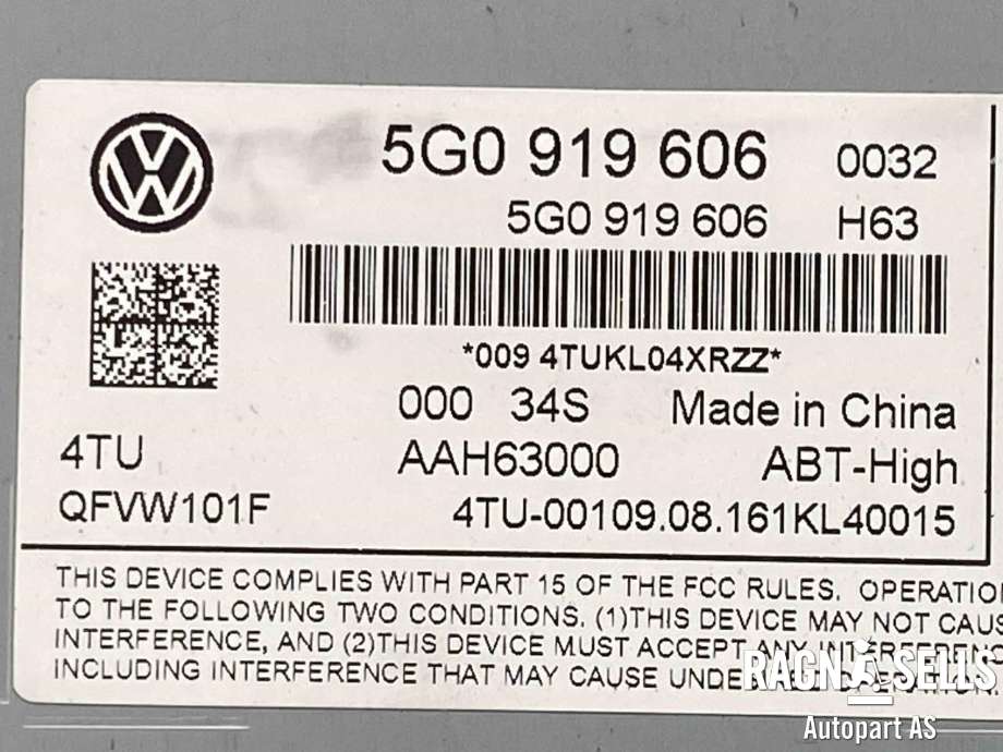 Bilstereo til VW e-Golf 2017-2020 (Fase 2)  (5G0 919 606|)