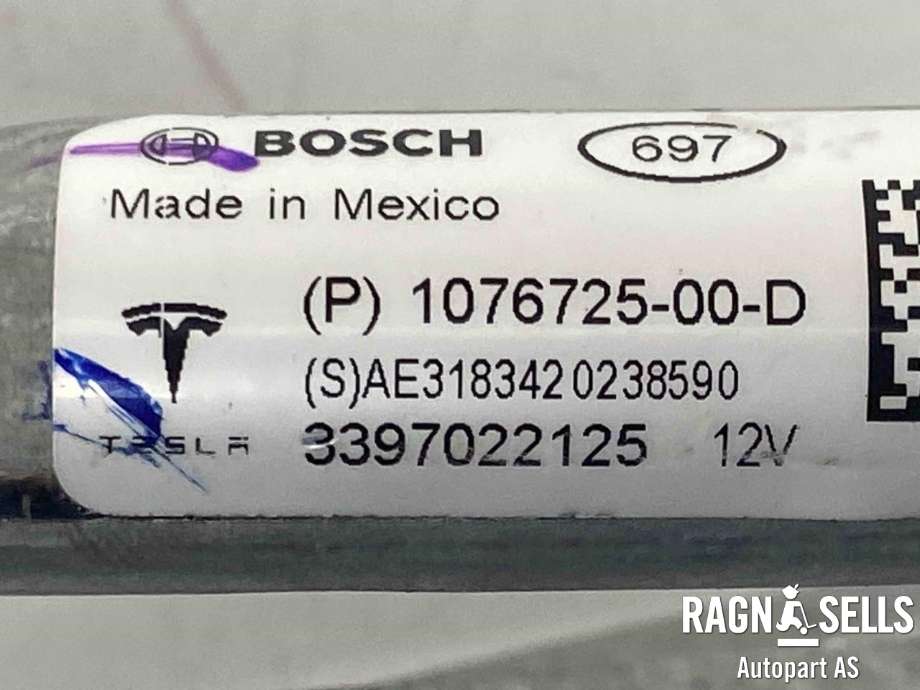 Viskermotor frontrute komplett m/overføring til Tesla Model 3 2018-2023 (Fase 1)  (107672500D|)